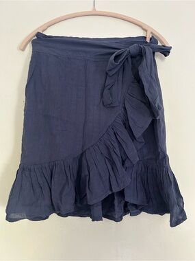 Jen's Pirate Booty Cornflower Blue Ruffle Wrap Mini Skirt Like New